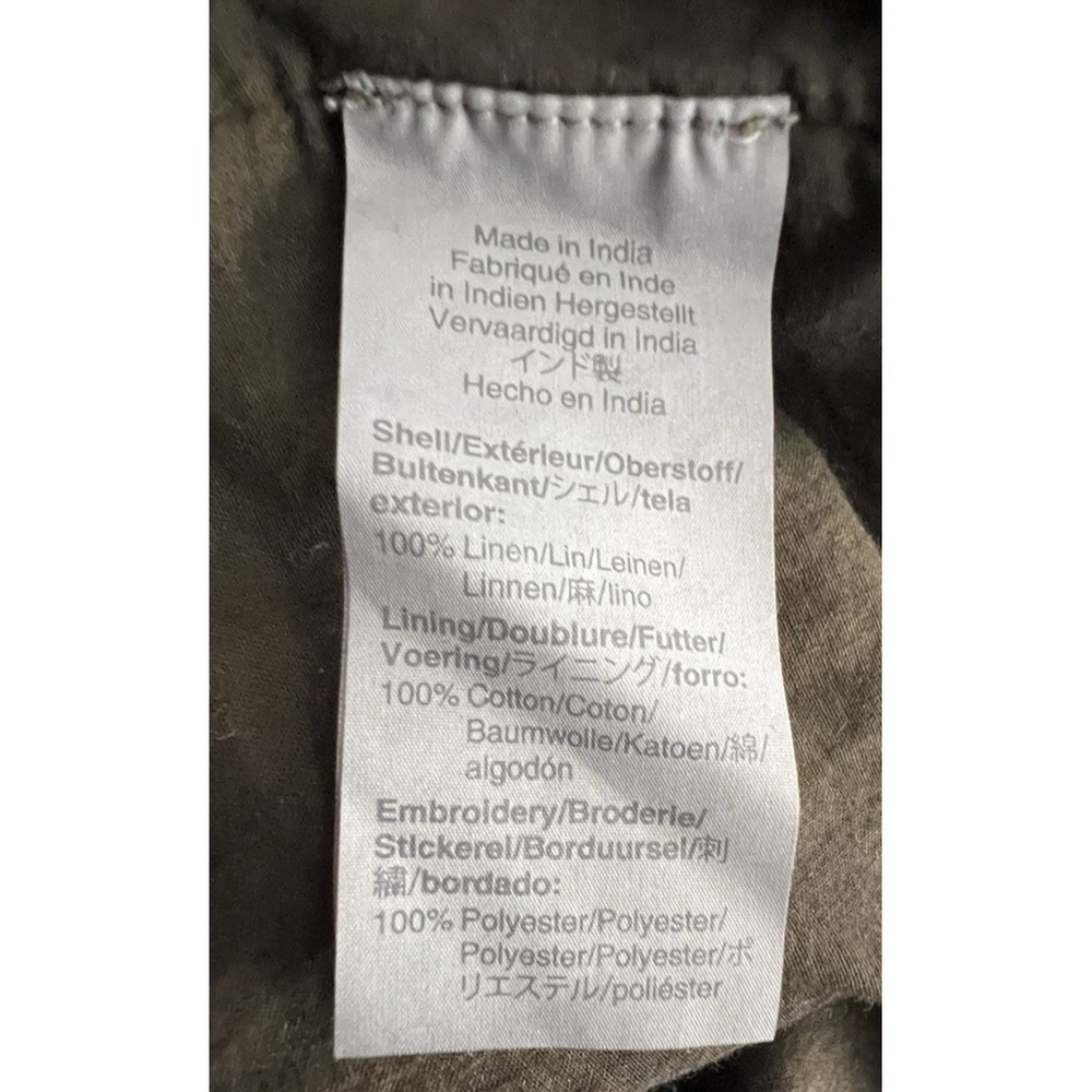 J.CREW Brown 100% Linen Embroidered Slip Dress Women 16 Boho Peasant Pockets - Picture 12 of 14